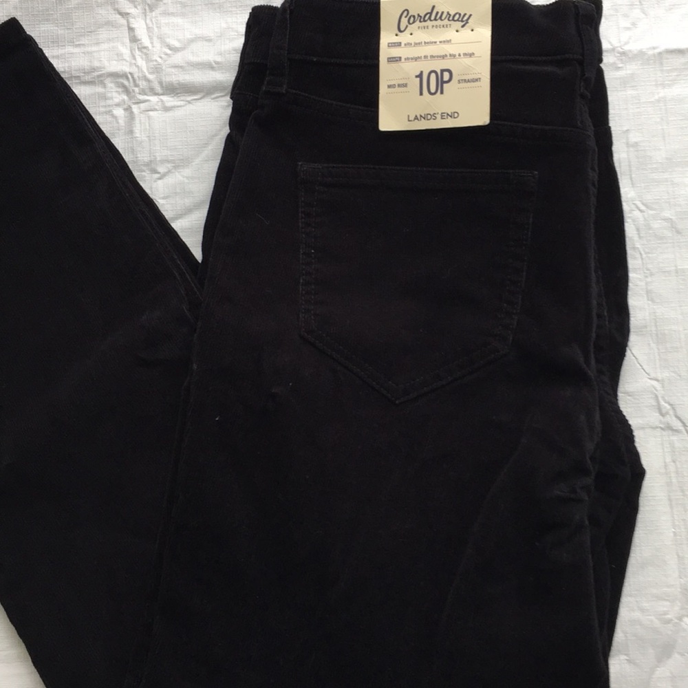 Lands End Black Corduroy Pants In Petite NWT